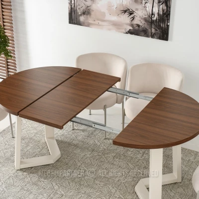 Runder ausziehbarer Tisch 100(180)x100 RAJAN - Walnuss / Creme