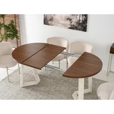 Runder ausziehbarer Tisch 100(180)x100 RAJAN - Walnuss / Creme