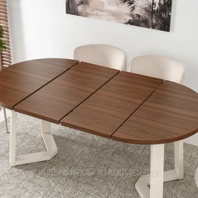 Runder ausziehbarer Tisch 100(180)x100 RAJAN - Walnuss / Creme