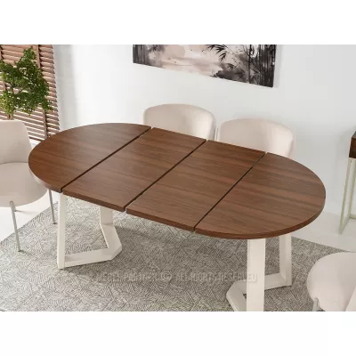 Runder ausziehbarer Tisch 100(180)x100 RAJAN - Walnuss / Creme