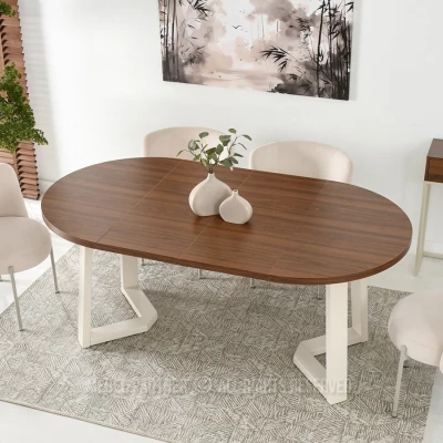 Runder ausziehbarer Tisch 100(180)x100 RAJAN - Walnuss / Creme