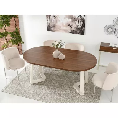 Runder ausziehbarer Tisch 100(180)x100 RAJAN - Walnuss / Creme