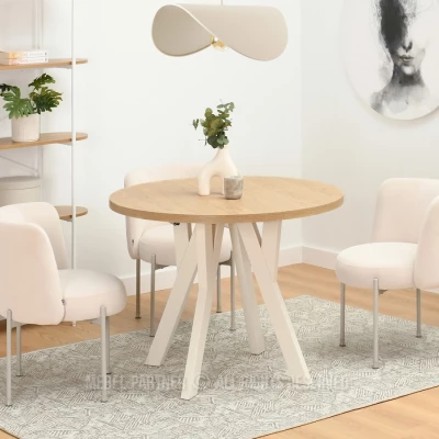 Runder Ausziehtisch 100(180)x100 WENDER - Steineiche / Creme