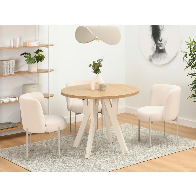 Runder Ausziehtisch 100(180)x100 WENDER - Steineiche / Creme