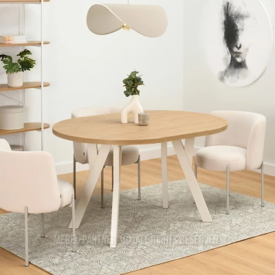 Runder Ausziehtisch 100(180)x100 WENDER - Steineiche / Creme