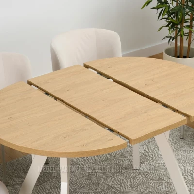 Runder Ausziehtisch 100(180)x100 WENDER - Steineiche / Creme