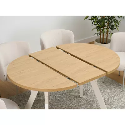 Runder Ausziehtisch 100(180)x100 WENDER - Steineiche / Creme