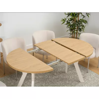 Runder Ausziehtisch 100(180)x100 WENDER - Steineiche / Creme