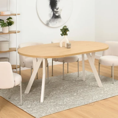 Runder Ausziehtisch 100(180)x100 WENDER - Steineiche / Creme