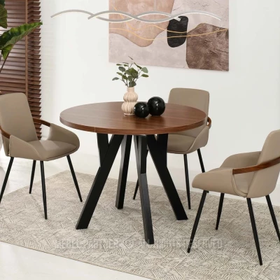 Runder ausziehbarer Tisch 100(180)x100 WENDER - Walnuss / Schwarz