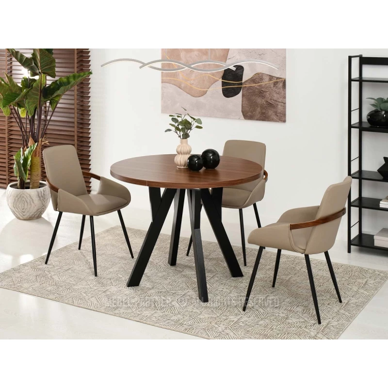 Runder ausziehbarer Tisch 100(180)x100 WENDER - Walnuss / Schwarz
