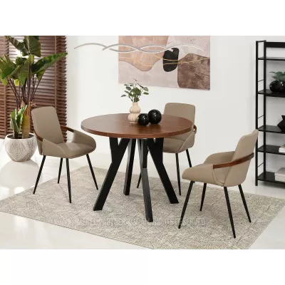 Runder ausziehbarer Tisch 100(180)x100 WENDER - Walnuss / Schwarz