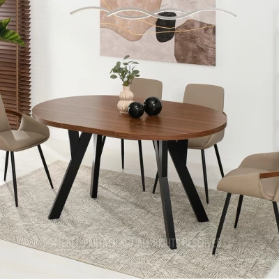 Runder ausziehbarer Tisch 100(180)x100 WENDER - Walnuss / Schwarz
