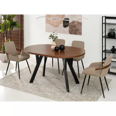 Runder ausziehbarer Tisch 100(180)x100 WENDER - Walnuss / Schwarz