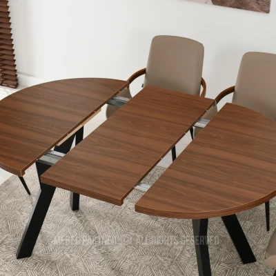 Runder ausziehbarer Tisch 100(180)x100 WENDER - Walnuss / Schwarz