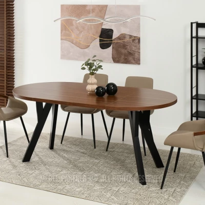Runder ausziehbarer Tisch 100(180)x100 WENDER - Walnuss / Schwarz