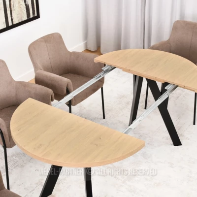 Runder Ausziehtisch 100(180)x100 WENDER - Steineiche / Schwarz