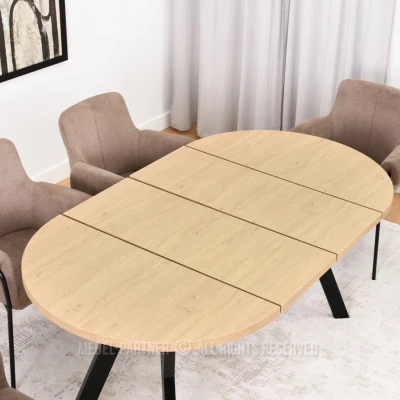 Runder Ausziehtisch 100(180)x100 WENDER - Steineiche / Schwarz