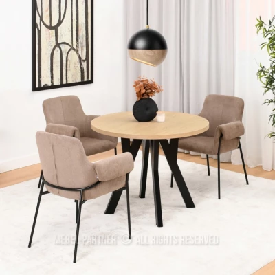 Runder Ausziehtisch 100(180)x100 WENDER - Steineiche / Schwarz