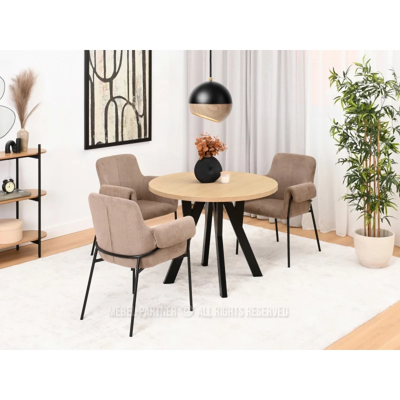 Runder Ausziehtisch 100(180)x100 WENDER - Steineiche / Schwarz