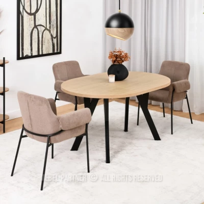 Runder Ausziehtisch 100(180)x100 WENDER - Steineiche / Schwarz