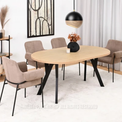 Runder Ausziehtisch 100(180)x100 WENDER - Steineiche / Schwarz
