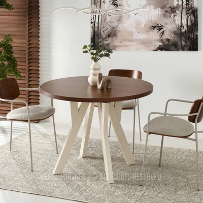 Runder ausziehbarer Tisch 100(180)x100 WENDER - Walnuss / Creme