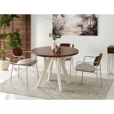 Runder ausziehbarer Tisch 100(180)x100 WENDER - Walnuss / Creme