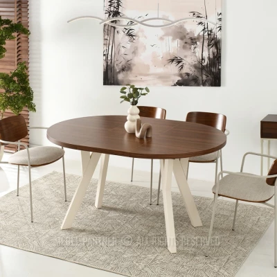Runder ausziehbarer Tisch 100(180)x100 WENDER - Walnuss / Creme