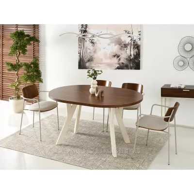 Runder ausziehbarer Tisch 100(180)x100 WENDER - Walnuss / Creme