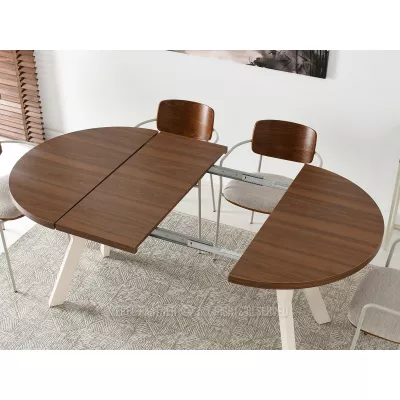Runder ausziehbarer Tisch 100(180)x100 WENDER - Walnuss / Creme