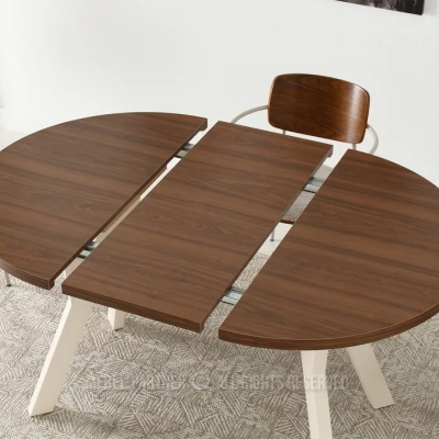 Runder ausziehbarer Tisch 100(180)x100 WENDER - Walnuss / Creme