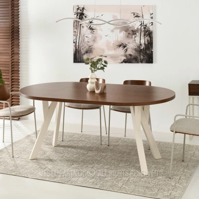 Runder ausziehbarer Tisch 100(180)x100 WENDER - Walnuss / Creme
