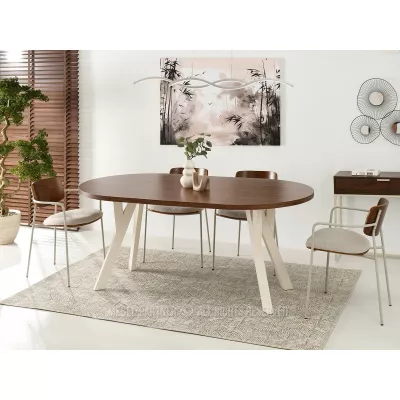 Runder ausziehbarer Tisch 100(180)x100 WENDER - Walnuss / Creme