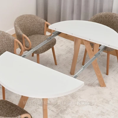 Runder ausziehbarer Tisch 100(180)x100 WENDER - weiß / Buche