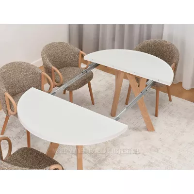 Runder ausziehbarer Tisch 100(180)x100 WENDER - weiß / Buche
