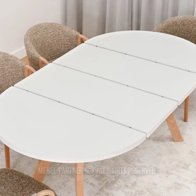 Runder ausziehbarer Tisch 100(180)x100 WENDER - weiß / Buche