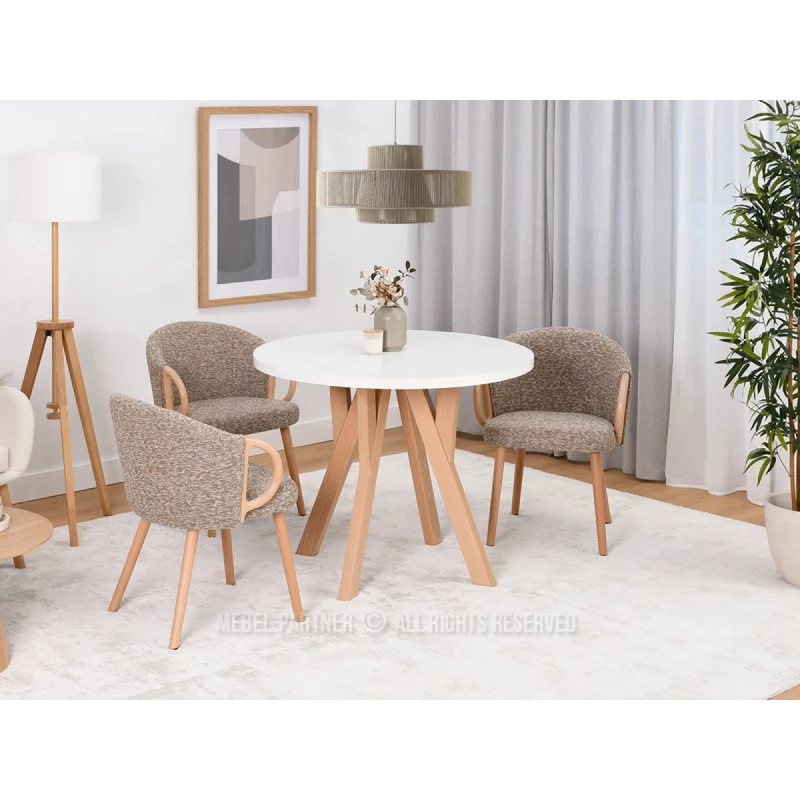Runder ausziehbarer Tisch 100(180)x100 WENDER - weiß / Buche