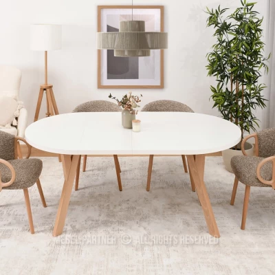 Runder ausziehbarer Tisch 100(180)x100 WENDER - weiß / Buche