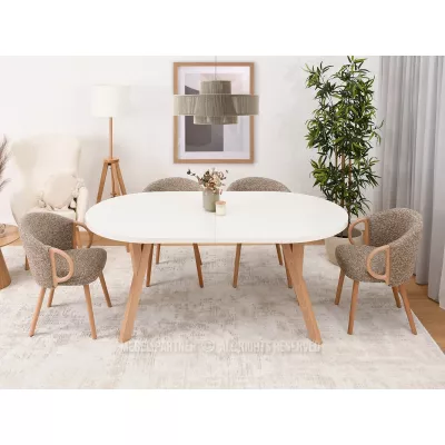 Runder ausziehbarer Tisch 100(180)x100 WENDER - weiß / Buche