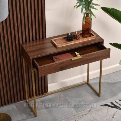 NIRAI Konsolentisch mit Schublade - Walnuss / Gold