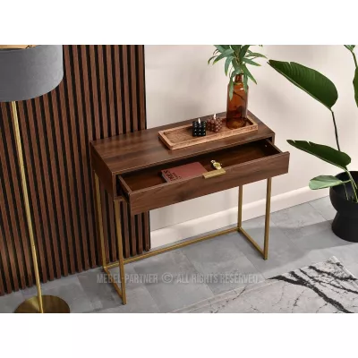 NIRAI Konsolentisch mit Schublade - Walnuss / Gold