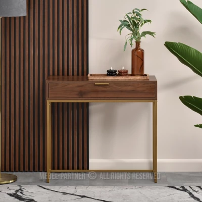 NIRAI Konsolentisch mit Schublade - Walnuss / Gold