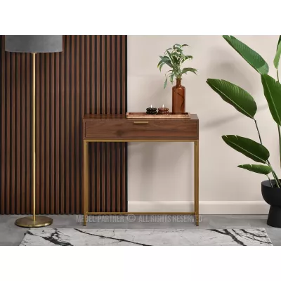NIRAI Konsolentisch mit Schublade - Walnuss / Gold