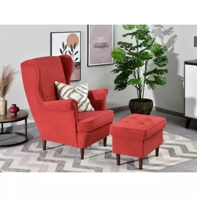 Polsterhocker DENIZ - orange / walnuss