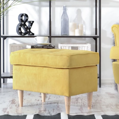 Polsterhocker DENIZ - gelb / Buche Polsterhocker DENIZ - gelb / Buche