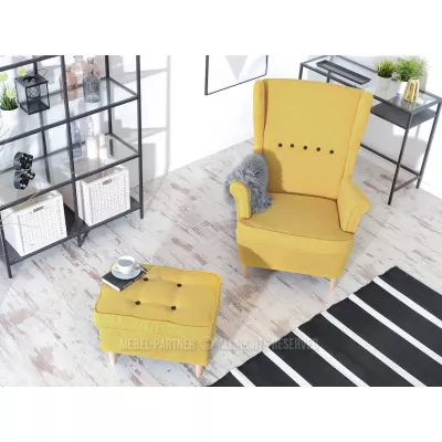 Polsterhocker DENIZ - gelb / Buche