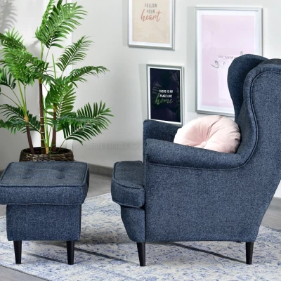 Polsterhocker DENIZ - grau / dunkelblau / schwarz Polsterhocker DENIZ - grau / dunkelblau / schwarz