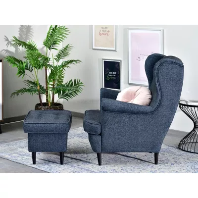 Polsterhocker DENIZ - grau / dunkelblau / schwarz