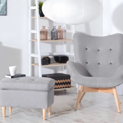 Polsterhocker DENIZ - grau / Buche Polsterhocker DENIZ - grau / Buche